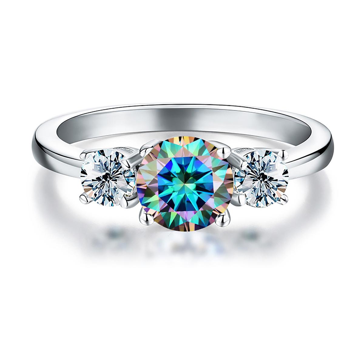 Elegant 925 Sterling Silver Moissanite Ring with Three-stone Setting0