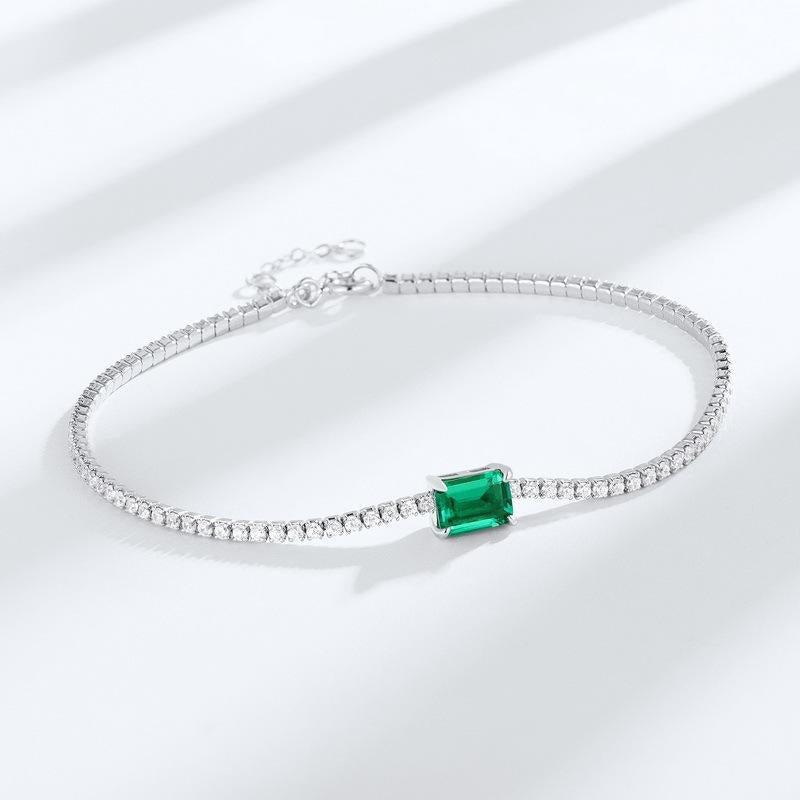 【T22】925 Sterling Silver Vintage Emerald Bracelet