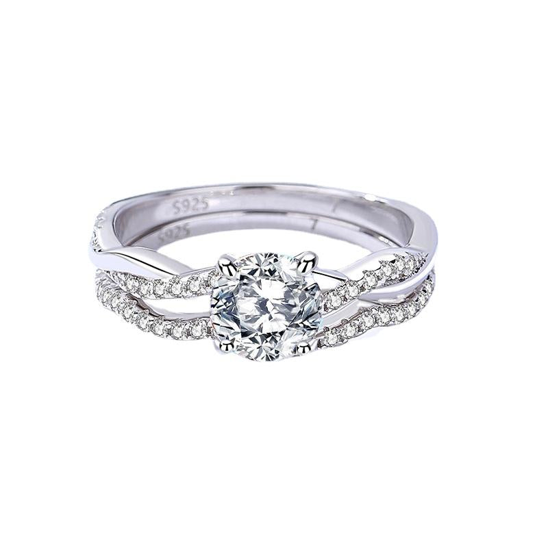 Elegant 925 Sterling Silver 1CT Moissanite Ring Set0