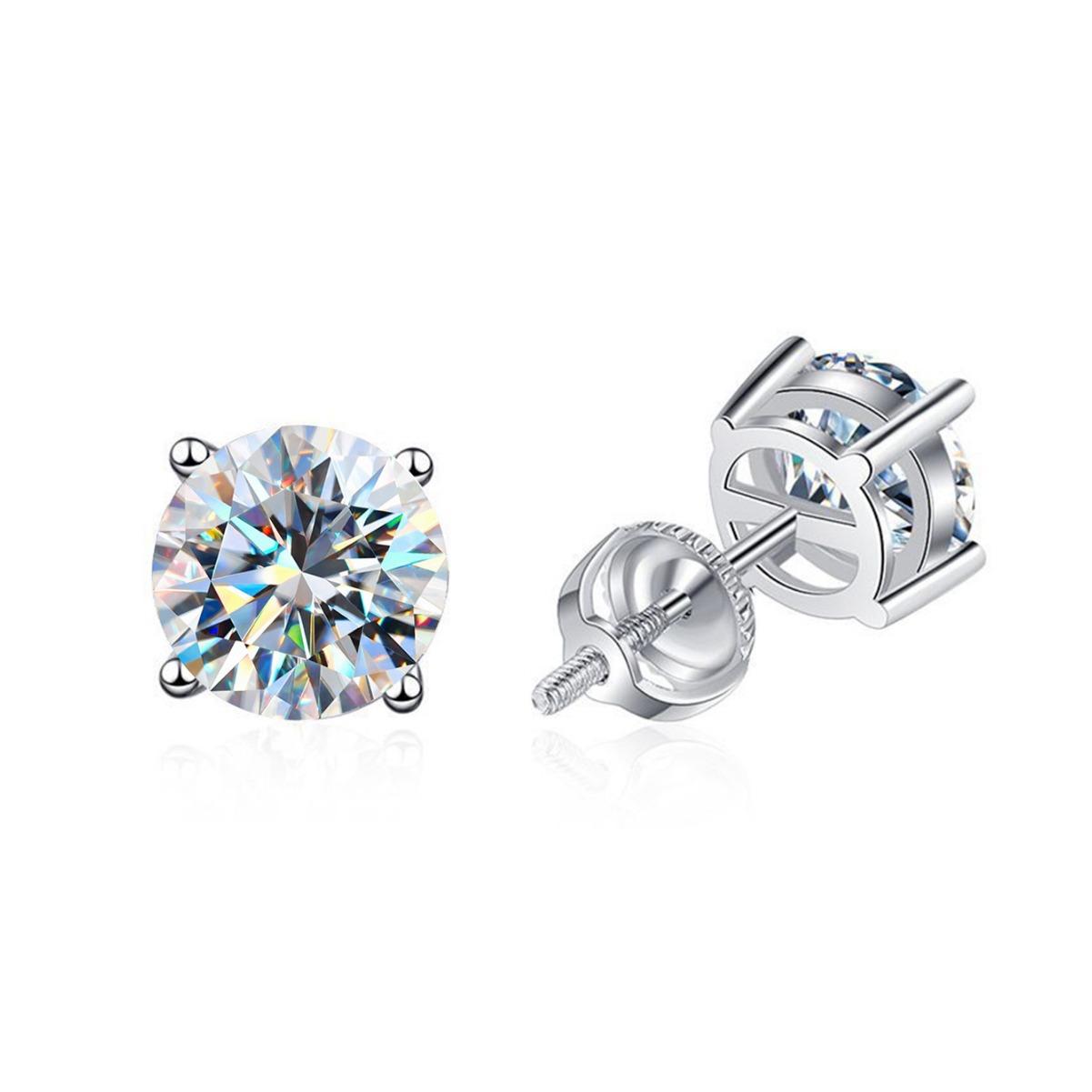 【#175】Four-Claw Moissanite Stud Earrings In 925 Sterling Silver