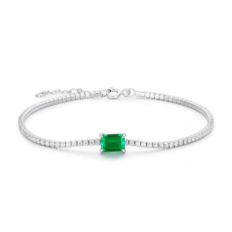 【T22】925 Sterling Silver Vintage Emerald Bracelet