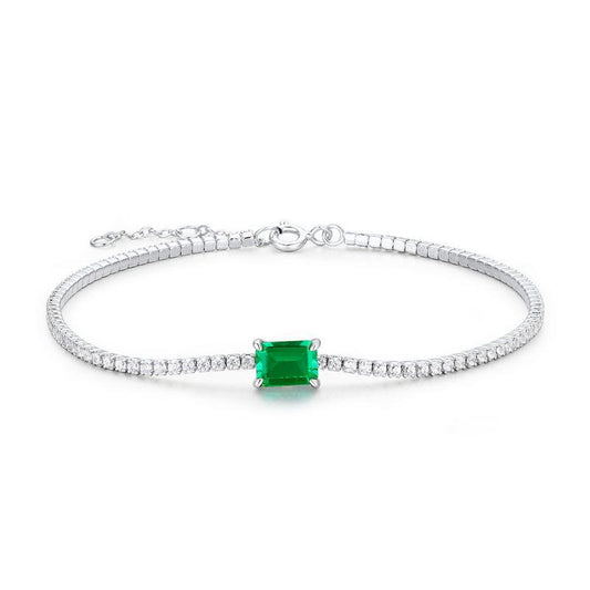 【T22】925 Sterling Silver Vintage Emerald Bracelet