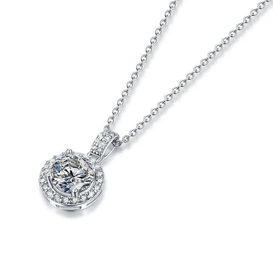 【#159】Exquisite Four-Claw Moissanite Pendant Necklace on Clavicle Chain | 925 Sterling Silver