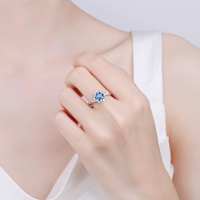 【E2】Twisted Band Blue Moissanite Ring In 925 Sterling Silver