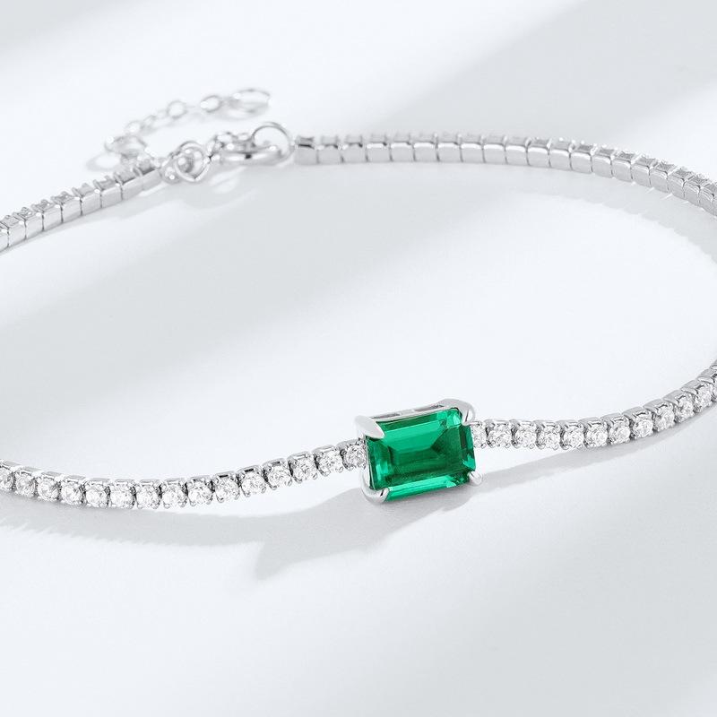 【T22】925 Sterling Silver Vintage Emerald Bracelet