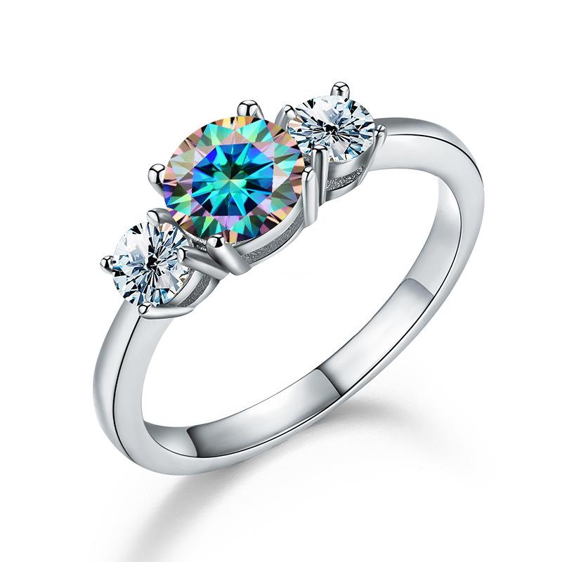 Elegant 925 Sterling Silver Moissanite Ring with Three-stone Setting2