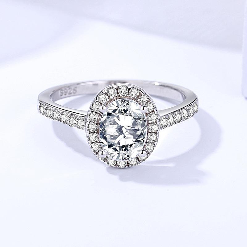 【#155】925 Sterling Silver 1.5CT Oval Moissanite Ring Set