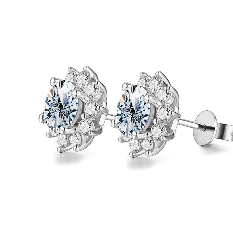 【#177】Elegant SUNFLOWER Moissanite Stud Earrings In 925 Sterling Silver