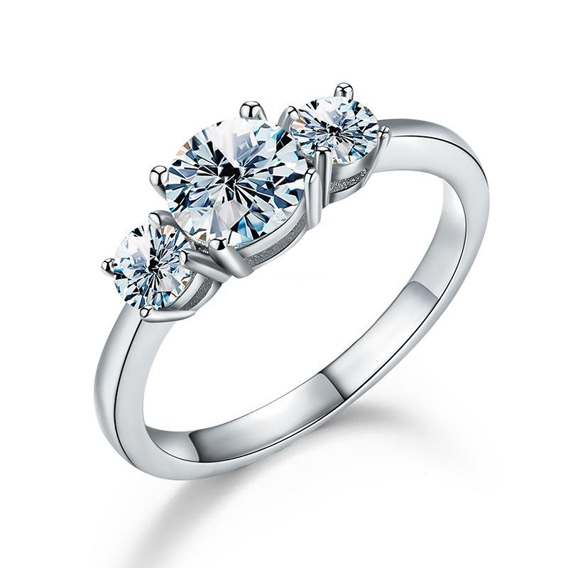 Elegant 925 Sterling Silver Moissanite Ring with Three-stone Setting7