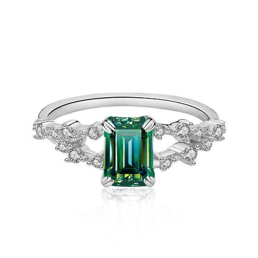 【#160】Defina Sterling Silver Moissanite Ring – Exquisite Emerald Cut, Dazzling in Various Colors