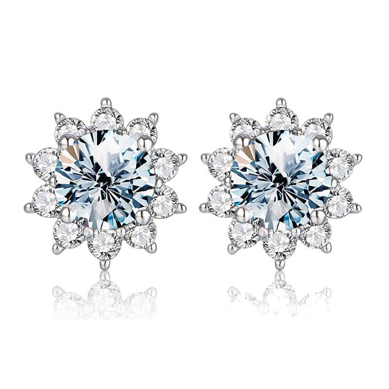 【#177】Elegant SUNFLOWER Moissanite Stud Earrings In 925 Sterling Silver