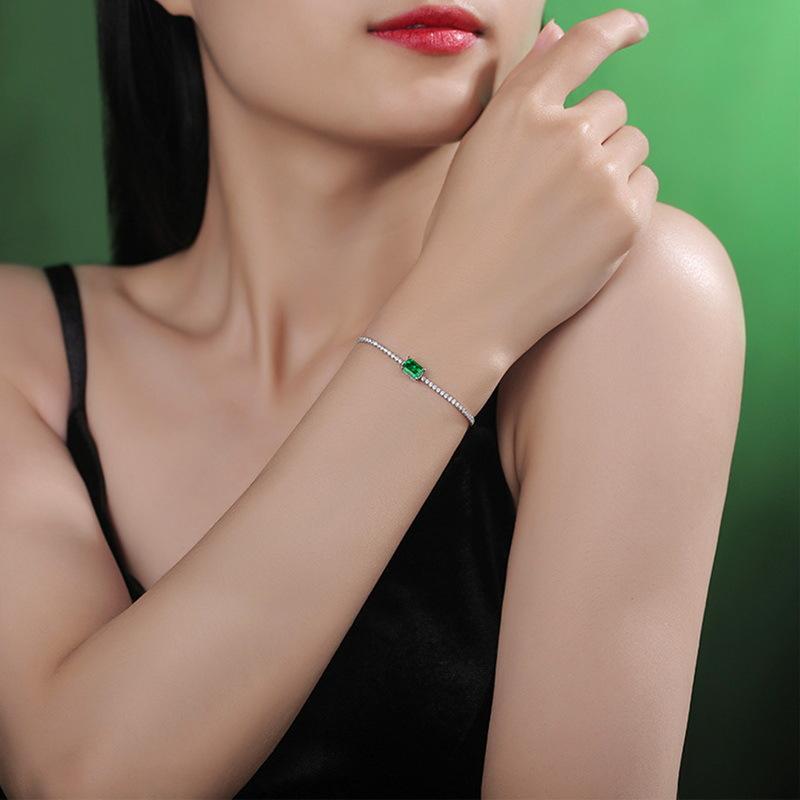 【T22】925 Sterling Silver Vintage Emerald Bracelet