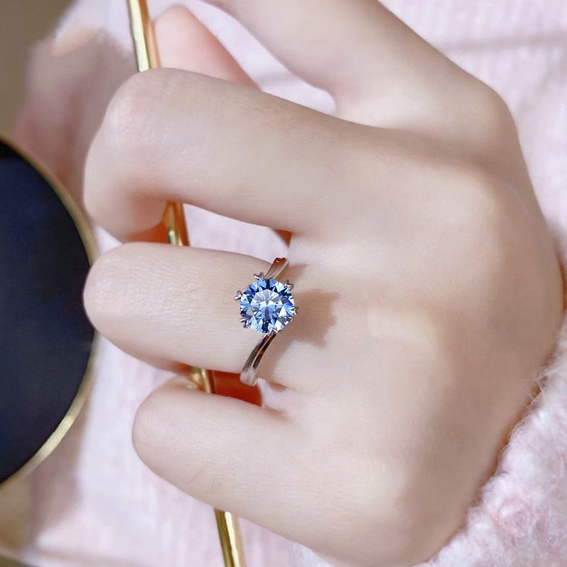 【E2】Twisted Band Blue Moissanite Ring In 925 Sterling Silver