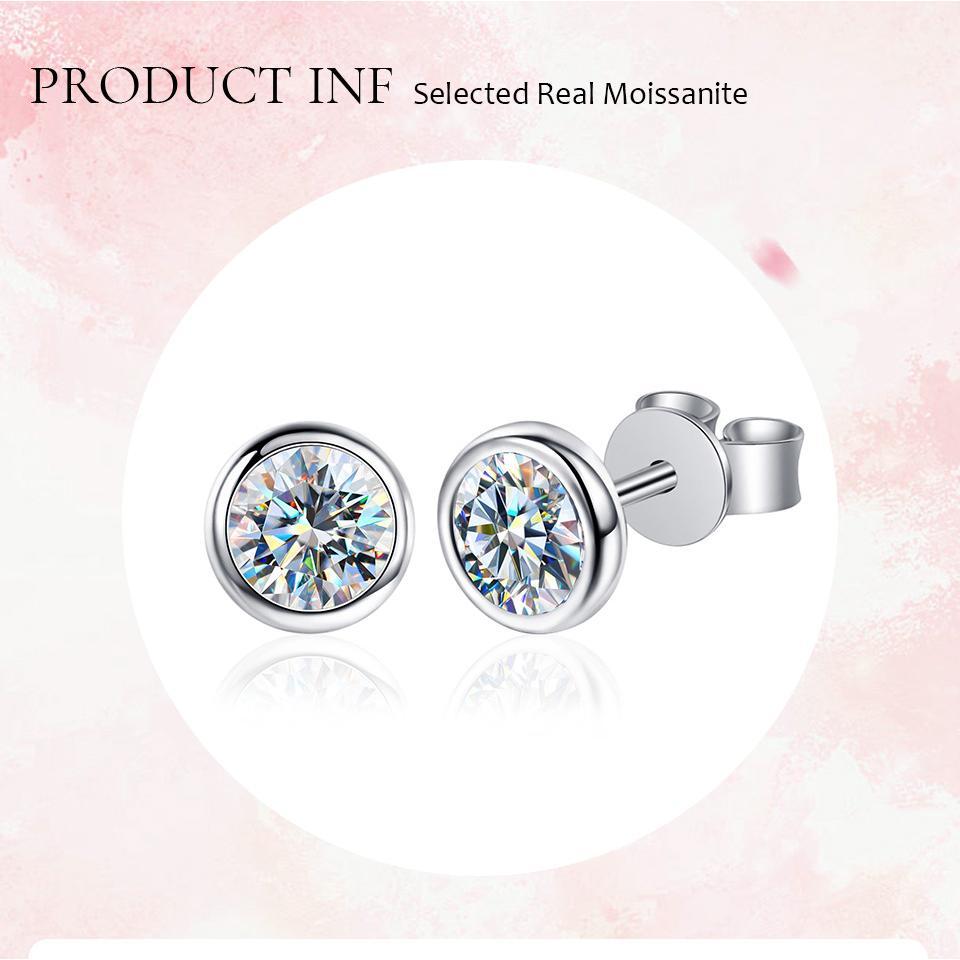 【#176】Bezel Setting Round Shape Moissanite Stud Earrings in 925 Sterling Silver