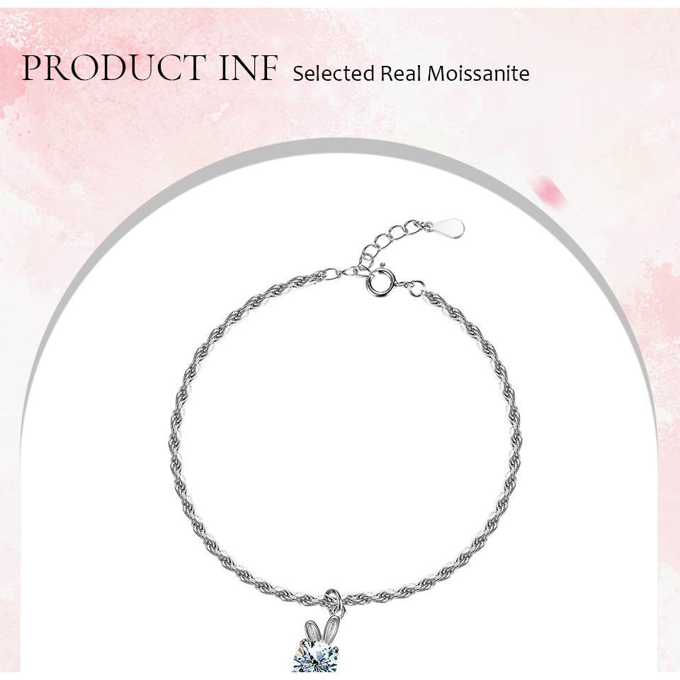 【#108】925 Sterling Silver Little Bunny  Moissanite Bracelet