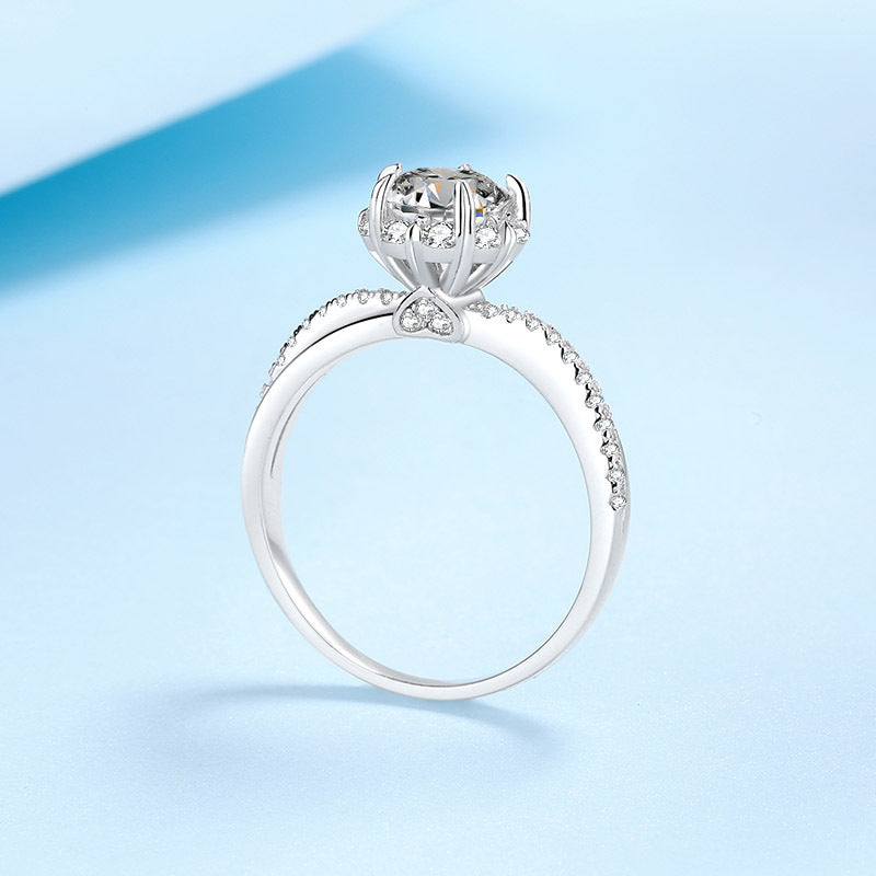 Elegant 925 sterling silver female ring with 1 karat moissanite, plated with PT950 gold, available for wholesale5