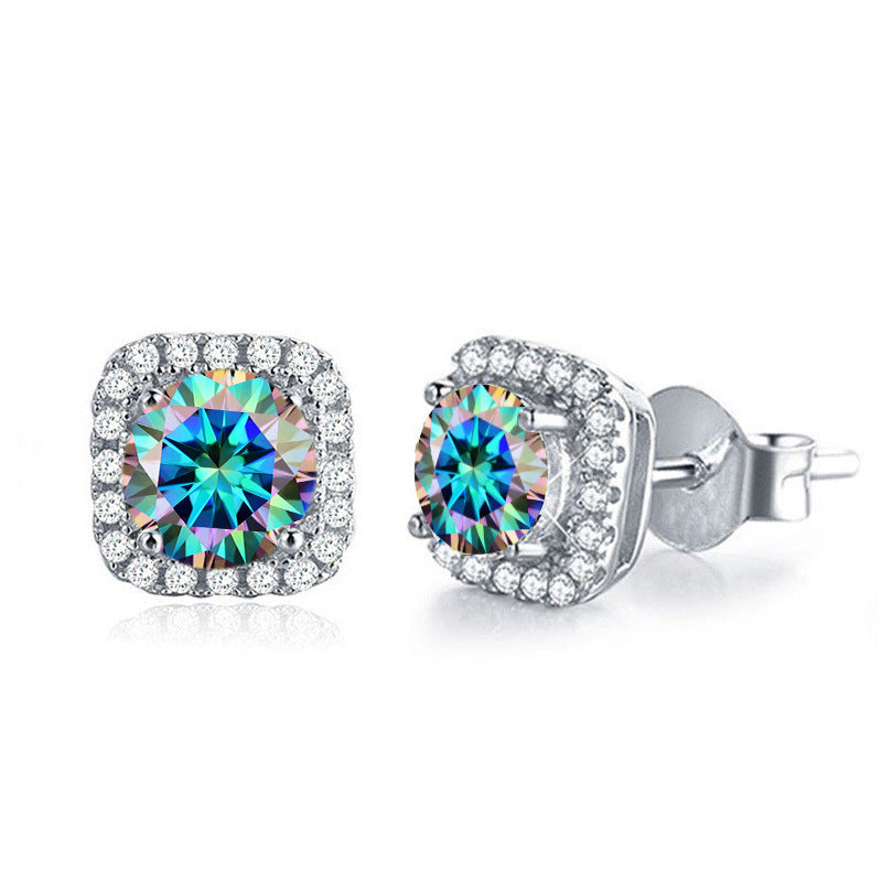 Luxury S925 silver moissanite stud earrings with square and round bag design, wholesale jewelry accessory from source factory, popular on TikTok11