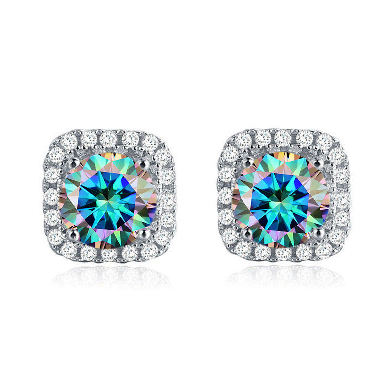 Luxury S925 silver moissanite stud earrings with square and round bag design, wholesale jewelry accessory from source factory, popular on TikTok3