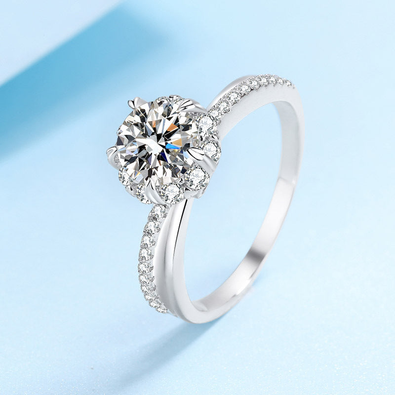 Elegant 925 sterling silver female ring with 1 karat moissanite, plated with PT950 gold, available for wholesale4