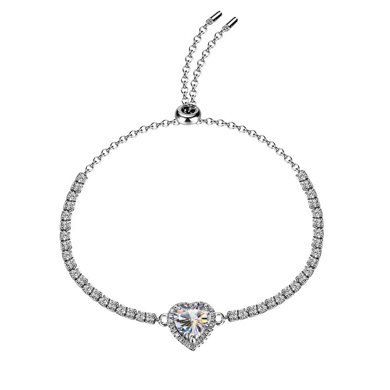 925 silver bracelet with diamond and moissanite in a heart-shaped design for women, ideal for live broadcasts and Tik Tok streams, direct from factory1