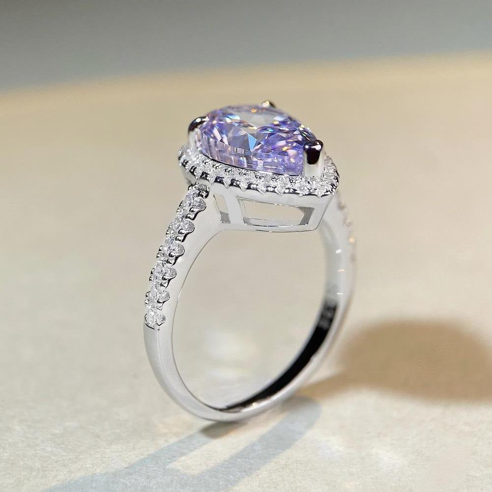 S925 sterling silver pear-shaped ring with lavender purple high carbon rhinestone, European and American fashion zircon gem diamond ring3