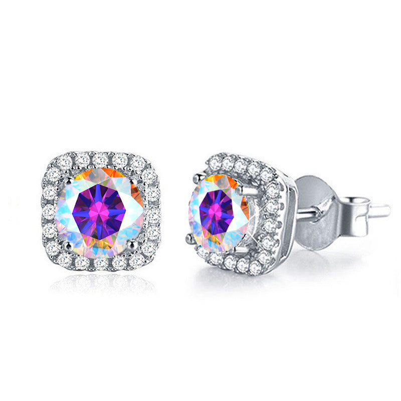 Luxury S925 silver moissanite stud earrings with square and round bag design, wholesale jewelry accessory from source factory, popular on TikTok8