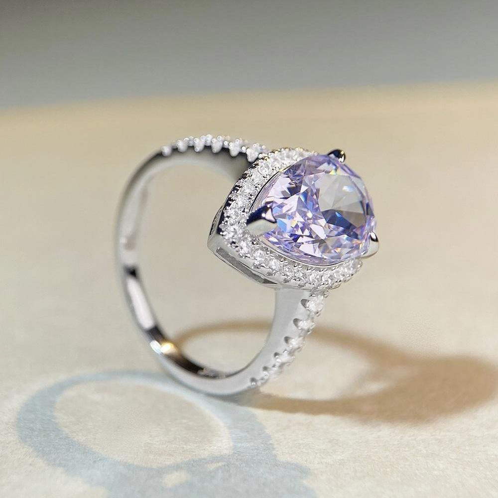 S925 sterling silver pear-shaped ring with lavender purple high carbon rhinestone, European and American fashion zircon gem diamond ring4