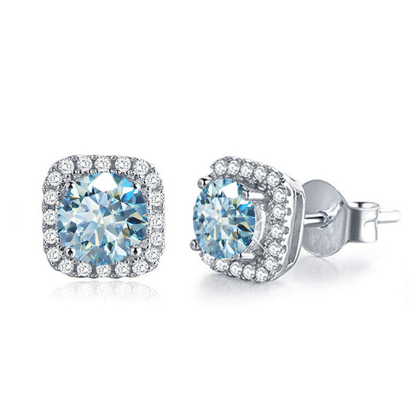 Luxury S925 silver moissanite stud earrings with square and round bag design, wholesale jewelry accessory from source factory, popular on TikTok6