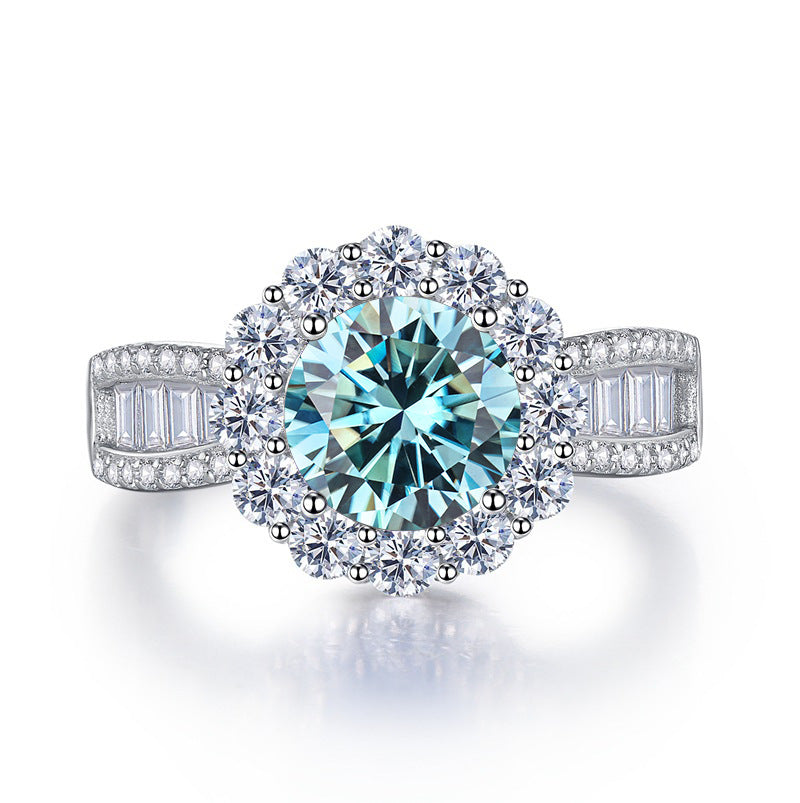 European and American luxury 2 Karat moissanite ring with pink blue green stones, hot sale on Tik Tok live stream8