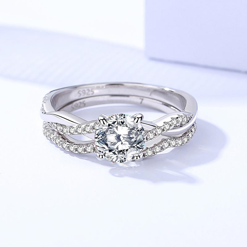 Elegant 925 Sterling Silver 1CT Moissanite Ring Set1