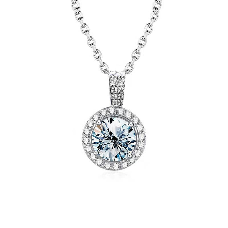 【#159】Exquisite Four-Claw Moissanite Pendant Necklace on Clavicle Chain | 925 Sterling Silver