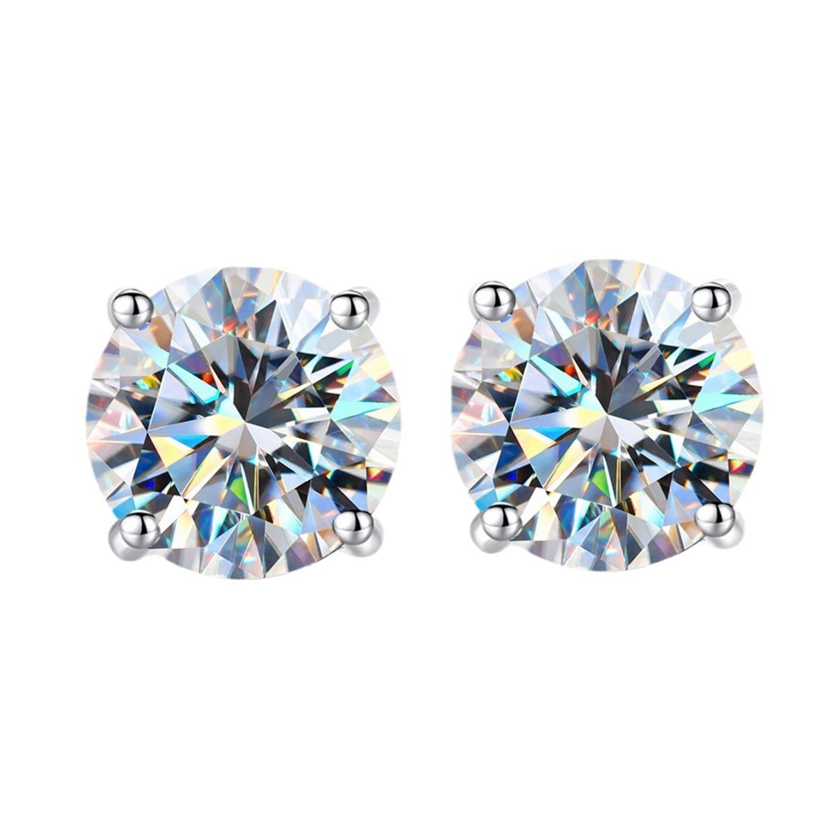 【#175】Four-Claw Moissanite Stud Earrings In 925 Sterling Silver