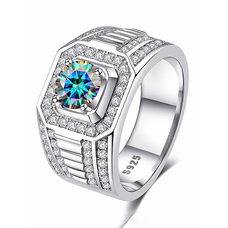 Right Hand Moissanite Full Diamond Colorful Four Claw Men's Ring 9252