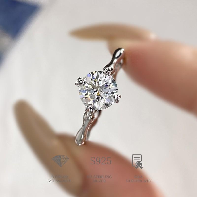 925 Sterling Silver Bamboo Proposal Moissanite Ring2