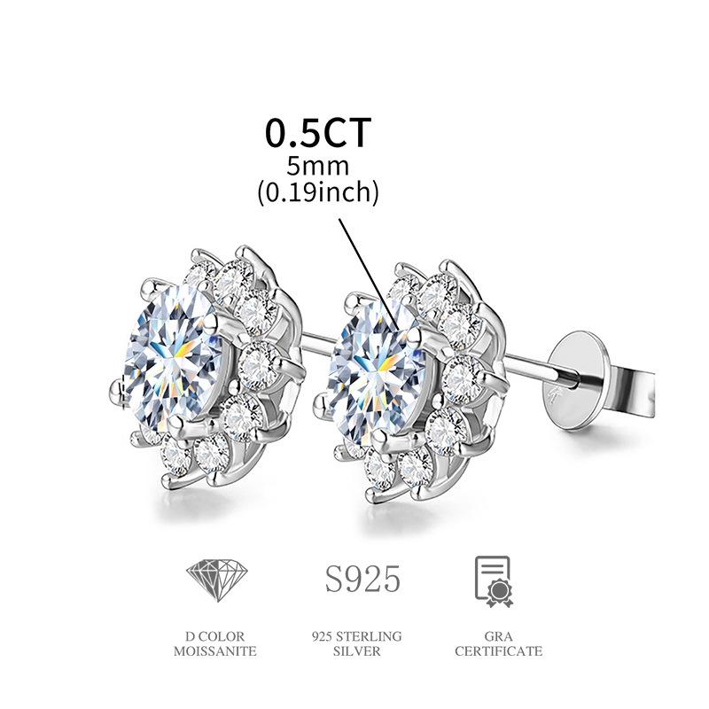 【#177】Elegant SUNFLOWER Moissanite Stud Earrings In 925 Sterling Silver