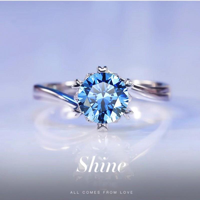 【E2】Twisted Band Blue Moissanite Ring In 925 Sterling Silver