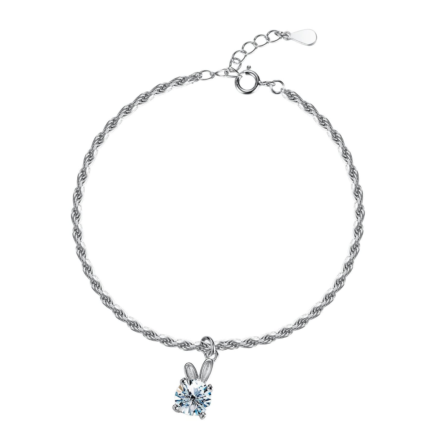 【#108】925 Sterling Silver Little Bunny  Moissanite Bracelet