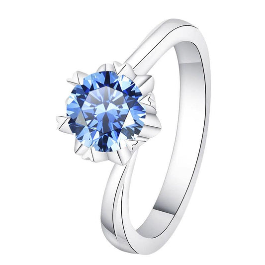 【E2】Twisted Band Blue Moissanite Ring In 925 Sterling Silver