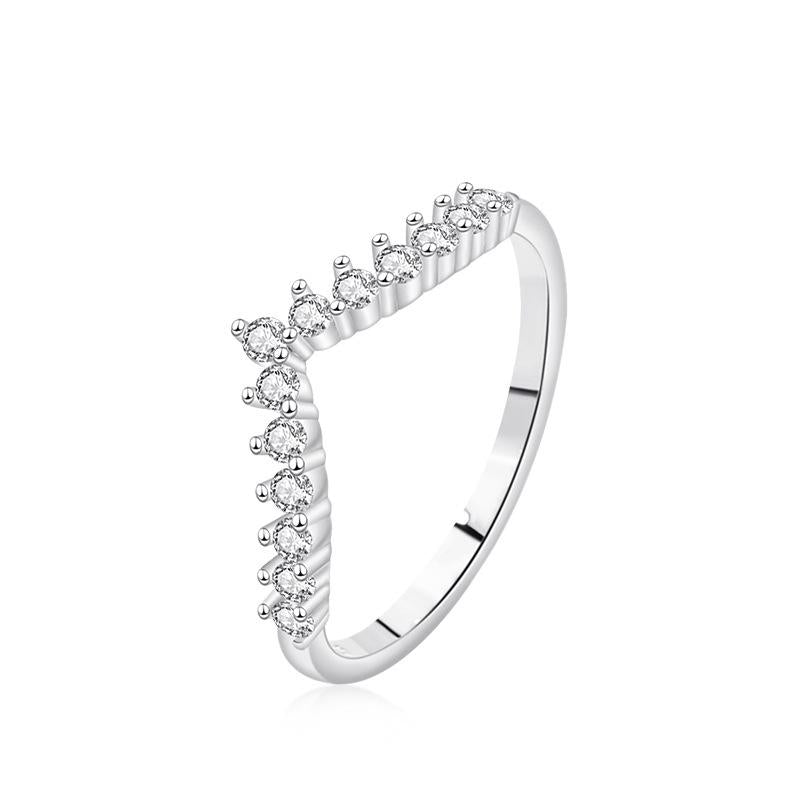 【T10】925 Sterling Silver V-shape Crown Ring