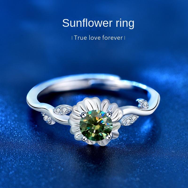 925 Sterling Silver Sunflower Ring Zircon Proposal Ring Anniversary gift for Wife, Will You outlets be my Bridesmaid Ring Floral Ring Unique Ring