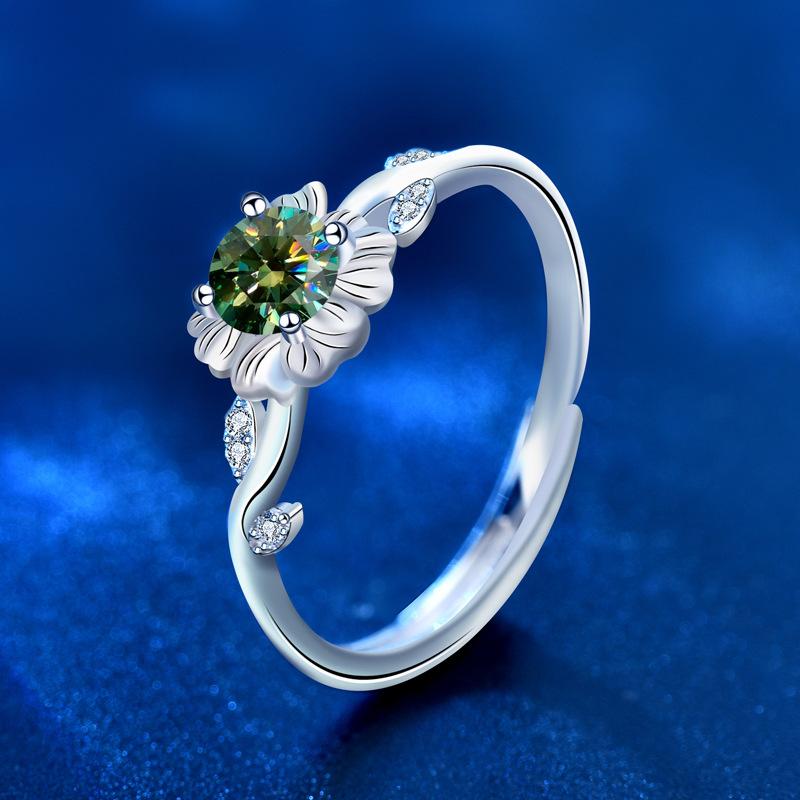 6】925 Sterling Silver SUNFLOWER Green Moissanite Ring – Defina Jewelry