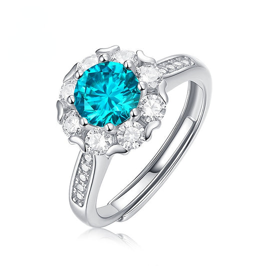 Chic S925 silver ring with ice blue stone for women, adventure-themed jewelry available for spot delivery2