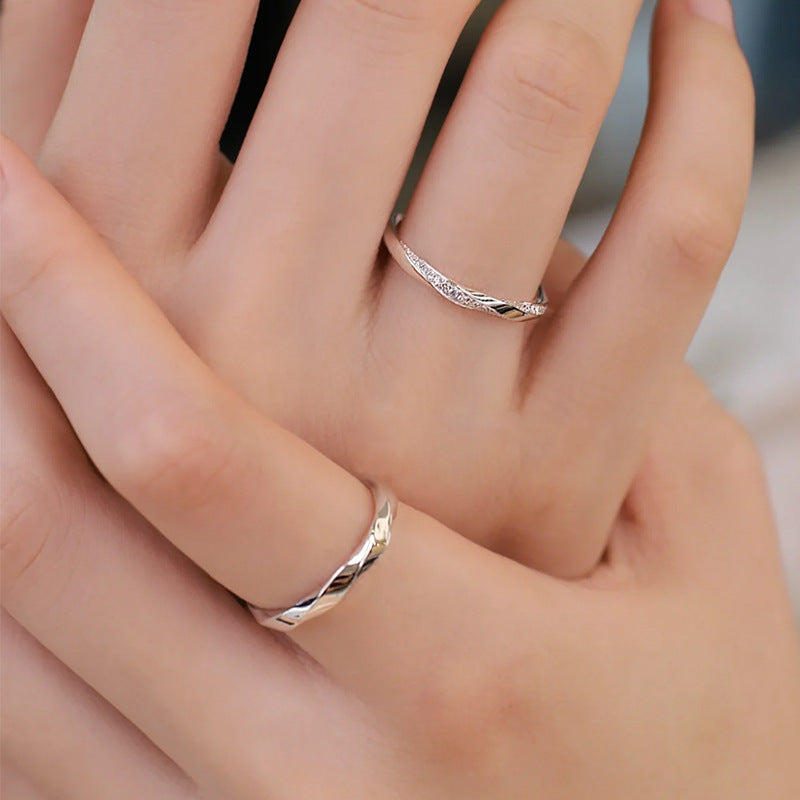 Plain Angle Cut Silver Adjustable Couple Promise Matching Ring Set - Etsy  Sweden
