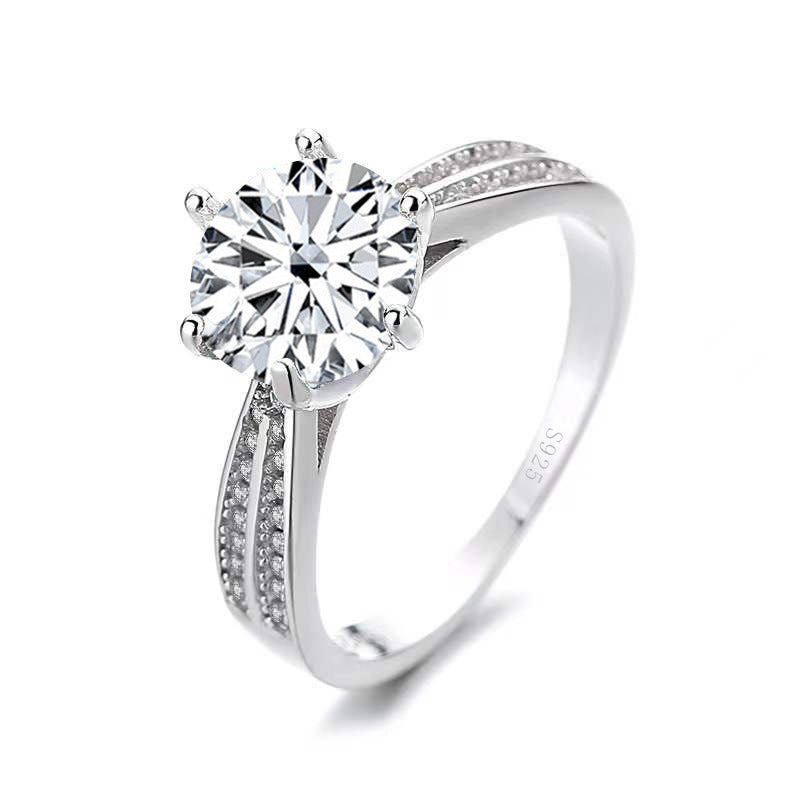 Elegant 925 Sterling Silver Six Claw Colored Moissanite Diamond Ring2